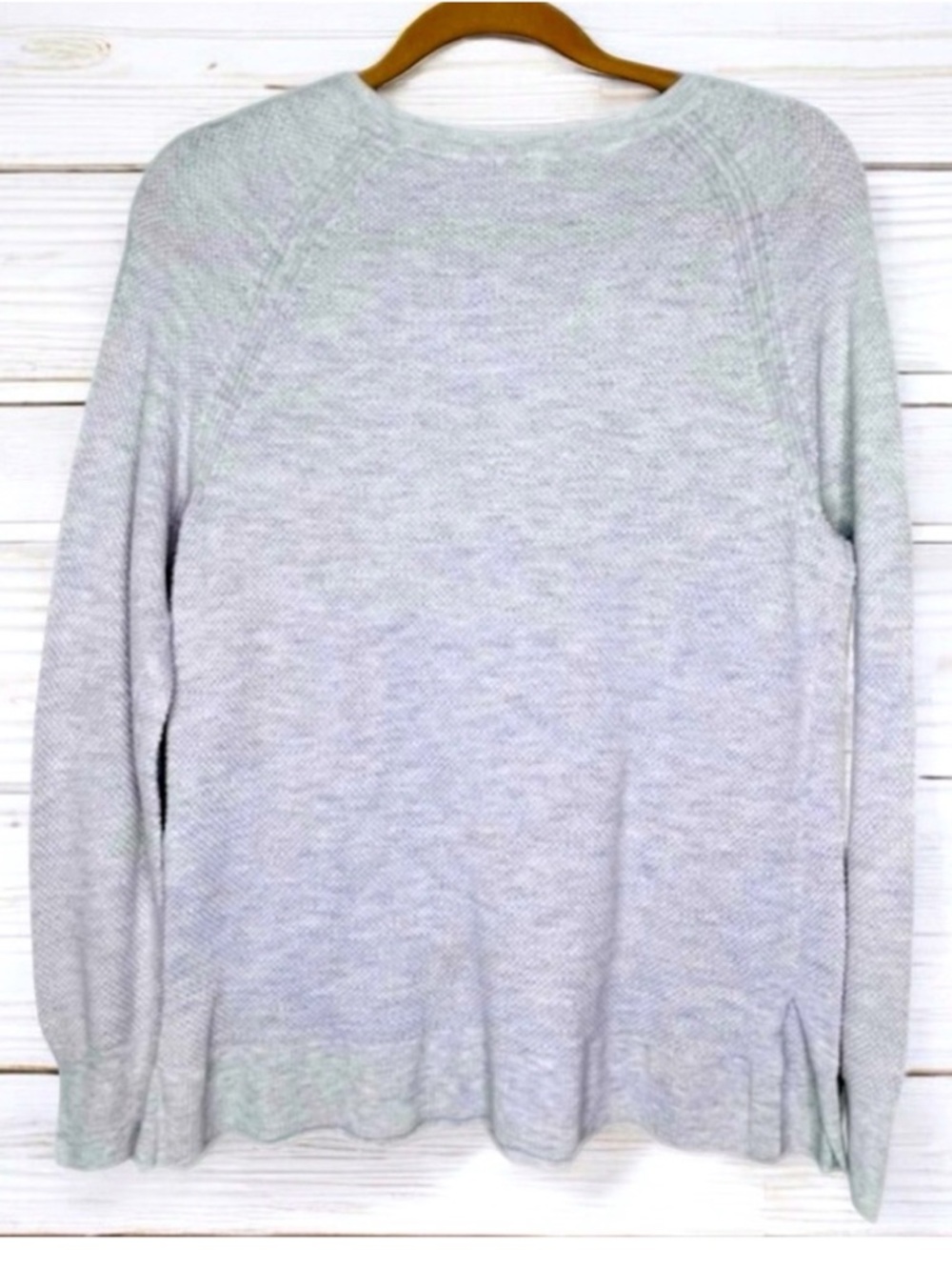 GAP Bella Crewneck Knit Sweater Gray Lightweight Waffle Top Medium - Picture 14 of 16